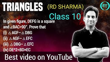 In the given Fig., DEFG is a square and ∠BAC=90°. Prove that (i) ΔAGF~ΔDBG (ii) ΔAGF~ΔEFG (iii) ΔDBG