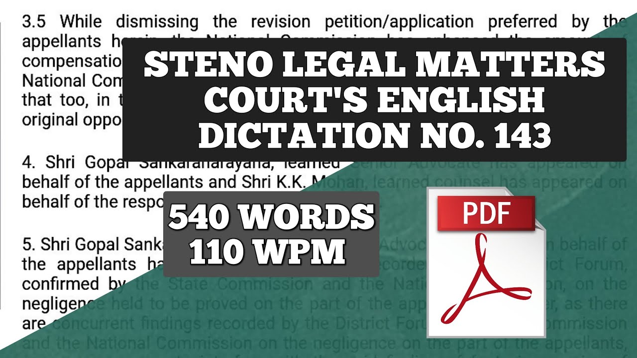 110 WPM | #143 | STENO LEGAL MATTERS COURT'S ENGLISH DICTATION