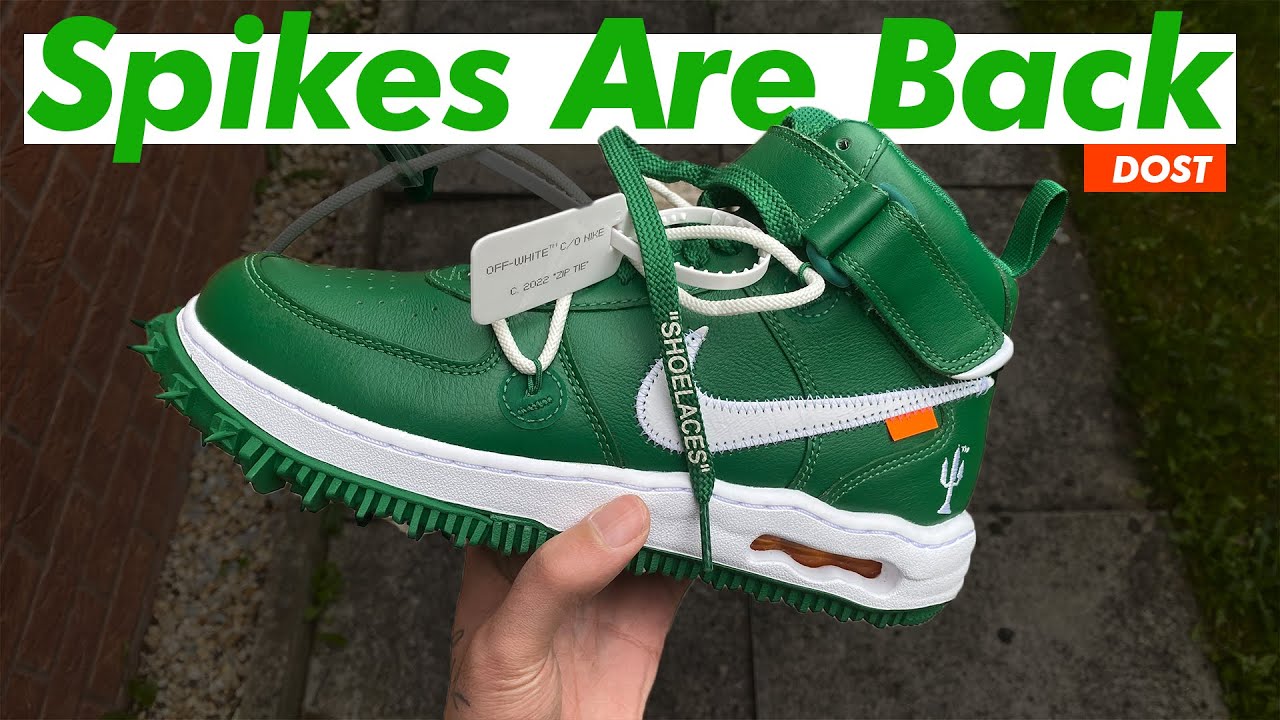 Off-White Air Force 1 Mid Pine Green in hand. Way nicer materials