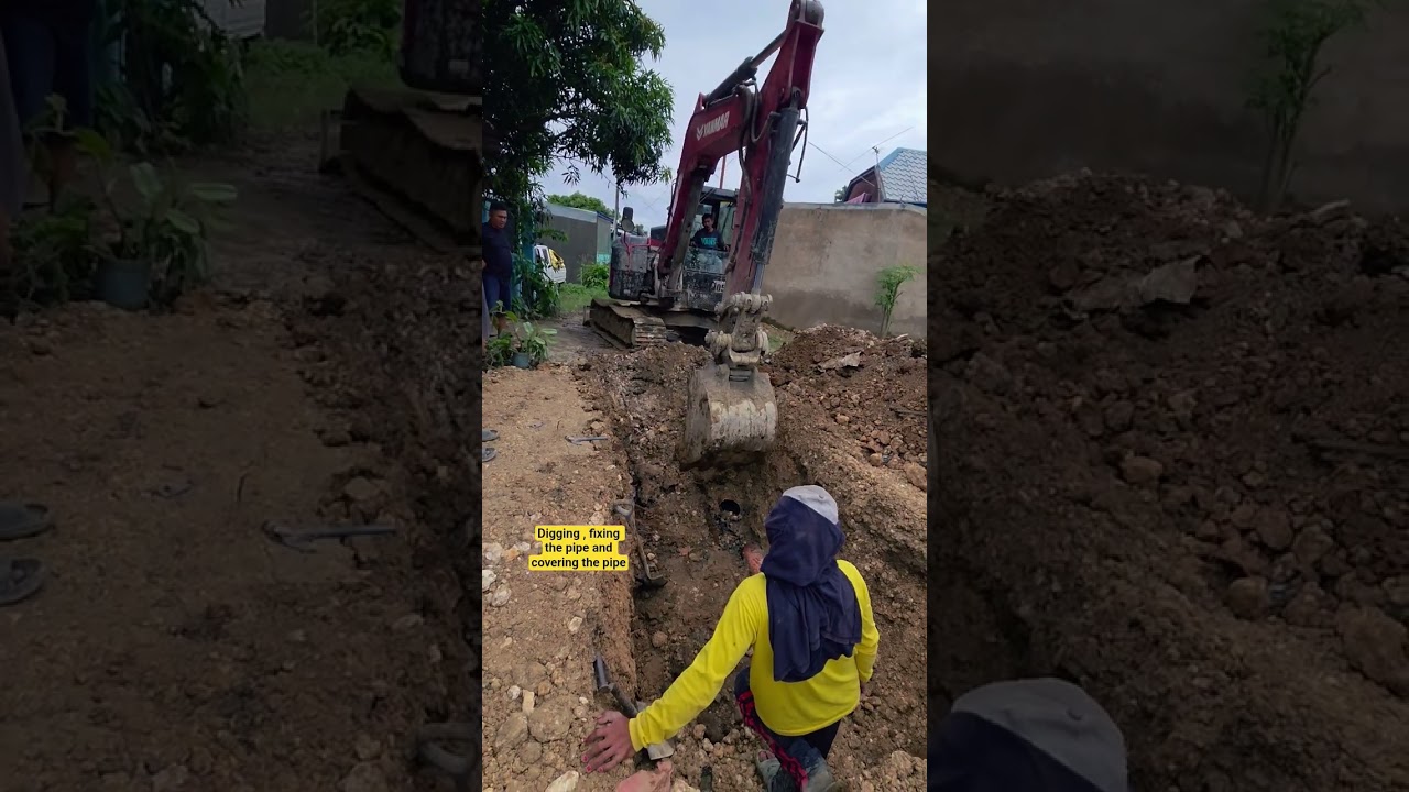 Копание, засыпка трубы, покрытие трубы.