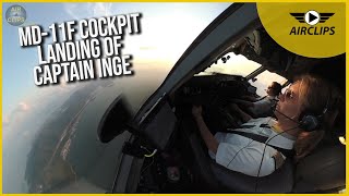 COOL FISH EYE MD-11F Cockpit Landing of Captain Inge into Hongkong Airport [AirClips] by Air-Clips.com 1,504 views 13 days ago 4 minutes, 35 seconds