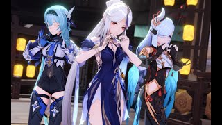 【Genshin Impact MMD／4K／60FPS】Eula \u0026 Ningguang \u0026 Shenhe【桃源恋歌】