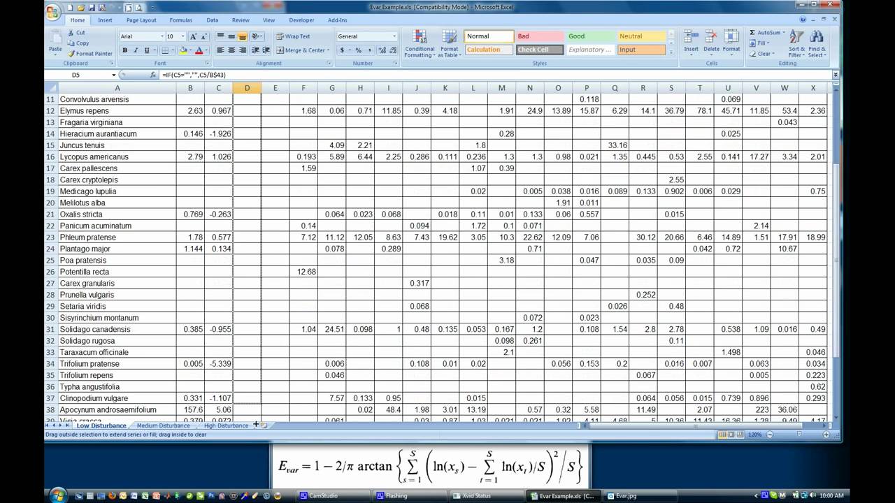 Species Evenness Index Calculation (Evar) in Excel - YouTube