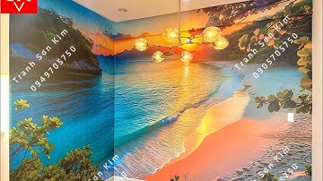 Tranh Dán Tường 3D Cảnh Biển Hoàng Hôn Trang Trí Phòng Khách Căn Hộ Chung Cư