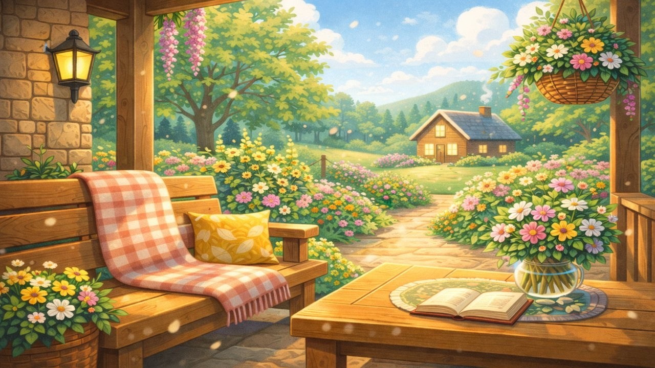 1 Hour Golden Spring Porch 🌿 Lofi Beats for Studying, Relaxing & Cozy Vibes