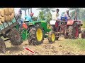 Mahindra John Deere Pulling Rice TROLLEY | JD 5045D | Mahindra 475 | Tractor Videos | SWAMI Tractors