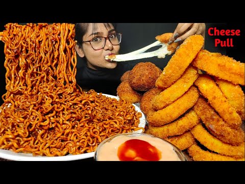 Eating Blackbean Noodles, Onion Rings, Mozzarella Balls | Big Bites | Asmr Eating | Mukbang
