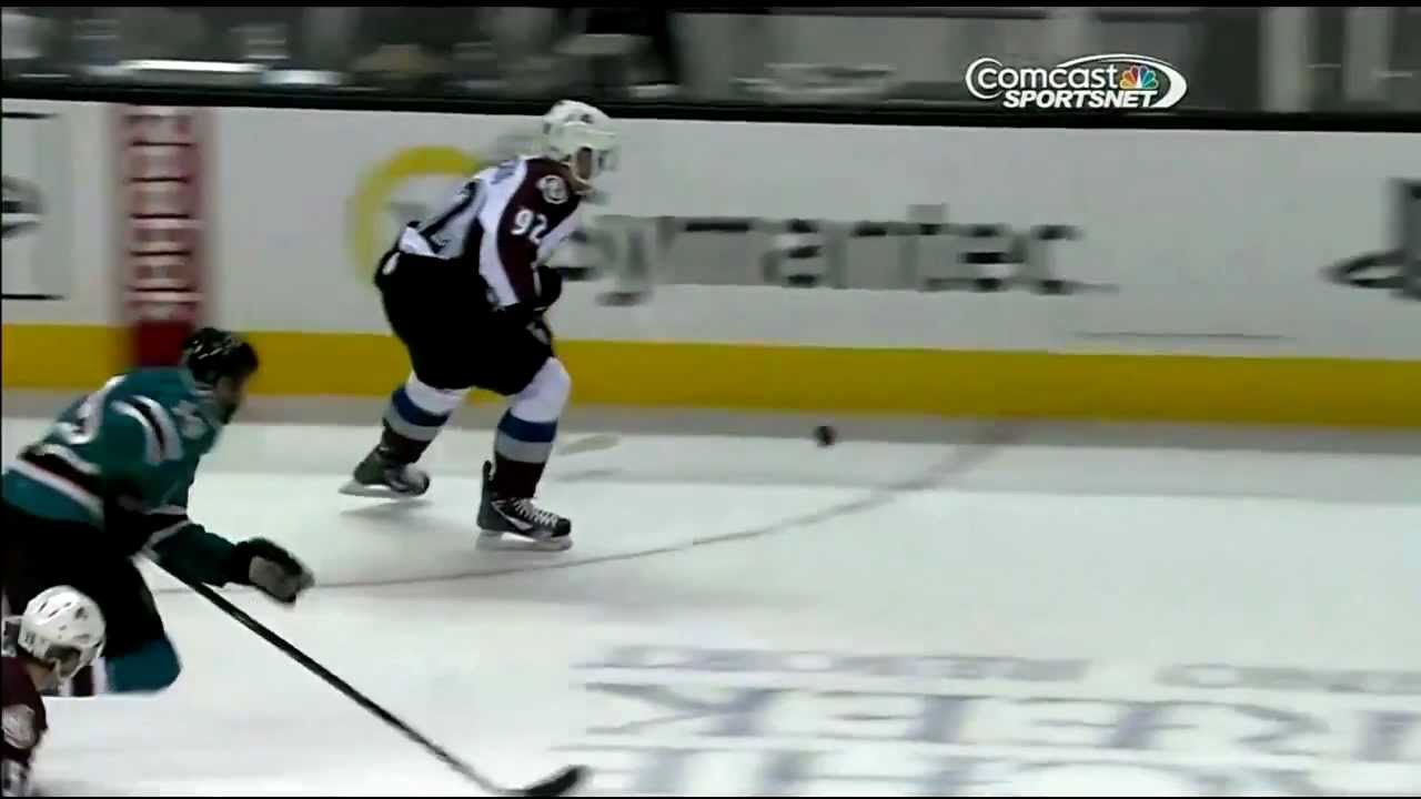 Brad Stuart Hit on Gabriel Landeskog 1/26/13 Slow Mo View