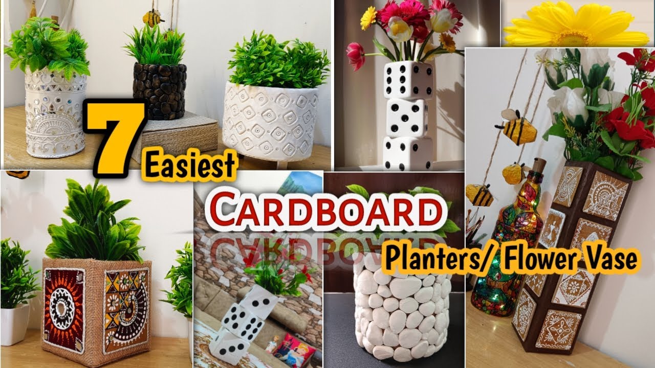 7 Easiest CARDBOARD Planters and Flower Vase / How to Turn CARDBOARD Box Into Luxury Planters 🪴