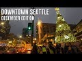 Downtown Seattle, Washington Christmas Lights in December 2019 4K Walking Tour