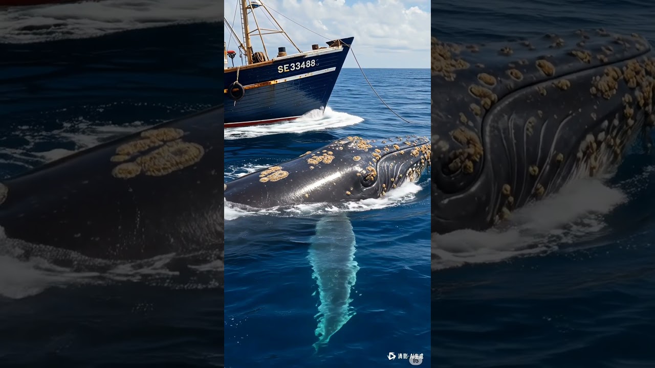 Whale Covered in Parasites Swims Next to Boat — Shocking Encounter! 