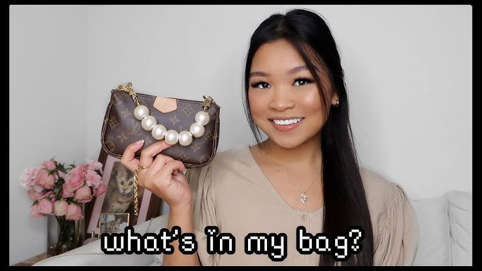 WHAT'S IN MY BAG?!: LOUIS VUITTON POCHETTE ACCESSORIES (MONOGRAM & DAMIER  AZUR) & REVIEW! 