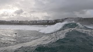 Storm Babet Surf Swell arriving at Newquay's Fistral Beach, POV footage