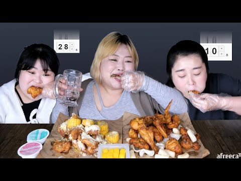 🍗🌽푸라닭 <strong>콘소메이징</strong> 만땅자매 시간먹방PURADAK cornsomazing MUKBANG🌽🍗
