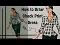 How to Draw Check Print Fabric in Fashion Illustration?👚✍️