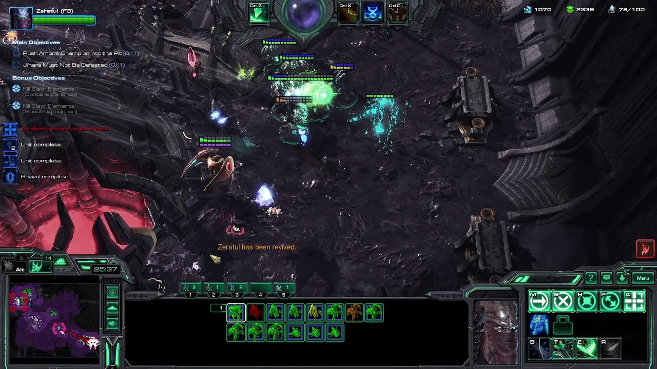 Starcraft 2 coop Leveling Zeratul finishing off p1 starting p2