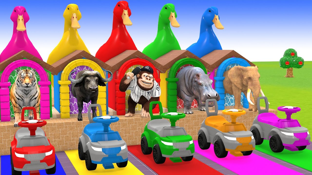 Long Slide Game With Cow Elephant Gorilla Hippopotamus Tiger 3d Animal Game Funny 3d Animals