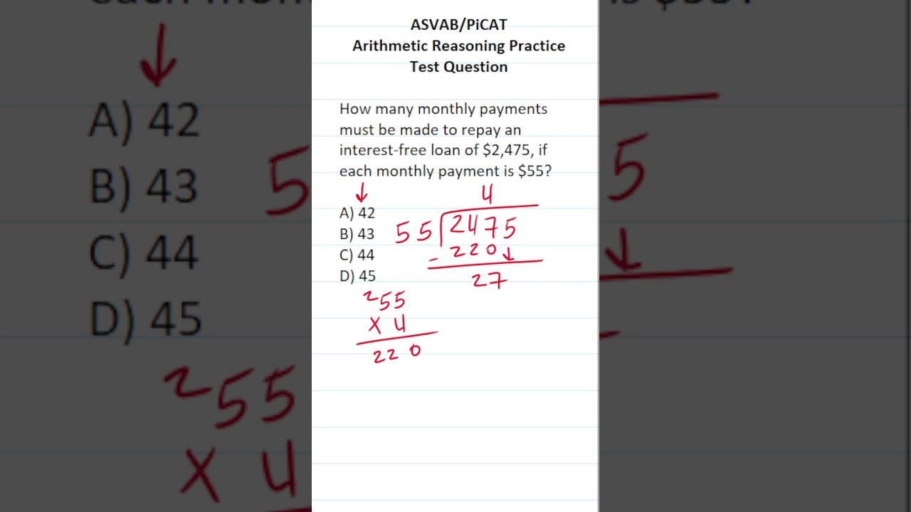 ASVAB/PiCAT Arithmetic Reasoning Practice Test Q: Long Division 