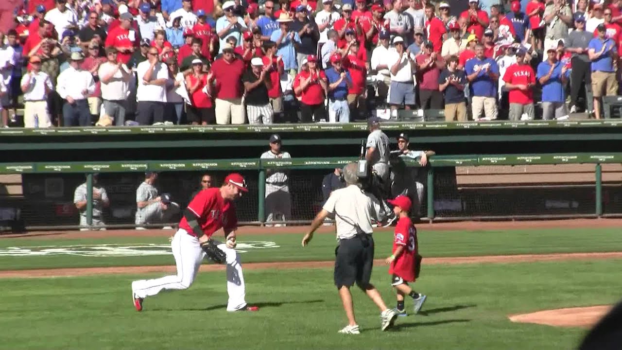 Cooper Stone throws out the 1st pitch at the ALDS Game 1 Rangers vs Rays