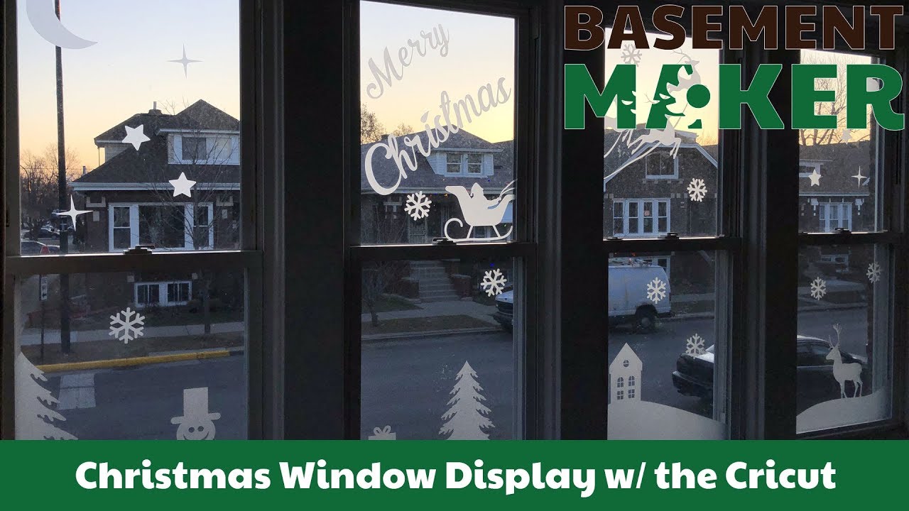 Christmas scene using Cricut machine, black vinyl, frosted window cling,  decorative glass blo…