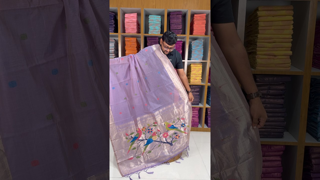 Pure Muga Cotton Parrot Paithani Saree