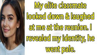 My elite classmate looked down & laughed at me at the reunion. I revealed my identity, he went pale.