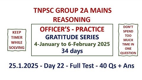 TNPSC GROUP 2A MAINS REASONING GRATITUDE SERIES - DAY 22 - 40 Qs+Ans. PDF Link in Comment Section