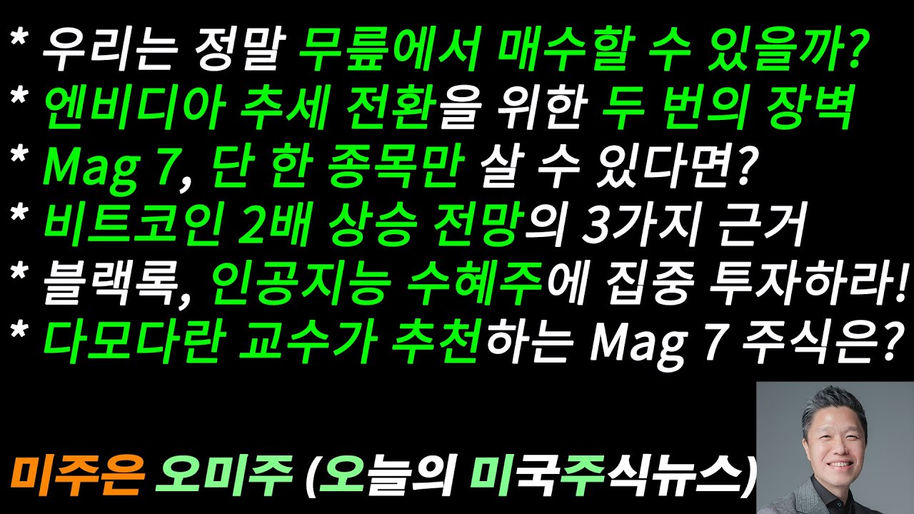 [오늘의 미국주식뉴스] 비트코인 2배 상승 전망의 3가지 근거 / Mag 7, 단 한 종목만 살 수 있다면? / 다모다란 교수 추천  Mag 7 주식 /엔비디아 추세 전환은 여기서