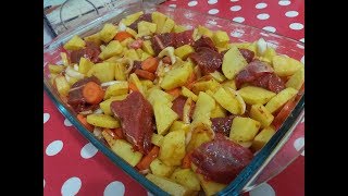 Mish në Tav me Patate dhe Qep - Potato and Beef Meat Recipe