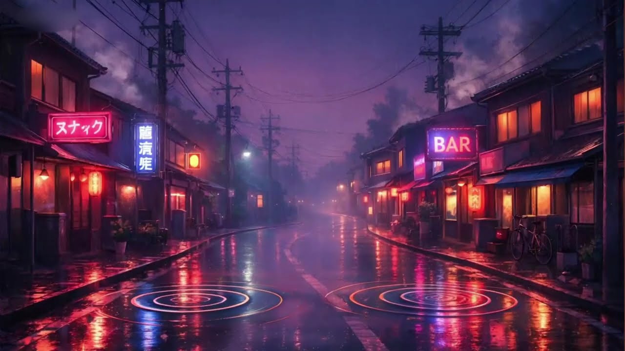 Rainy Lofi Hip Hop Beats for Anxiety Relief [3 Hours] 🏮☔ Storm-lit Japanese Bar Alley