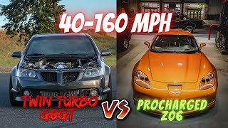 Supercharged Z06 C6 vs Twin Turbo G8 roll race
