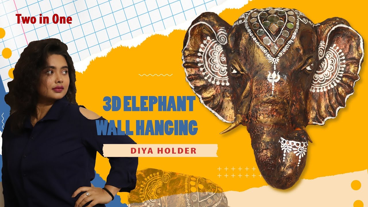 3D elephant head wall hanging craft|Elephant clay mural|Wall hanging craft idea|Wall decoration idea