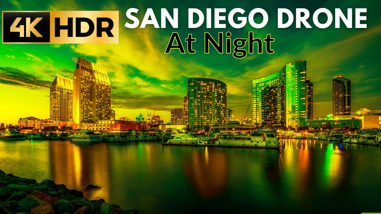 San Diego in 4K HDR Video at Night San Diego, California, USA in 4K HDR Drone Footage at Night