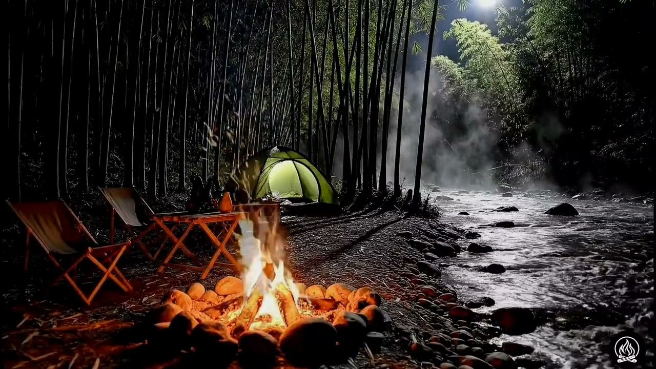 Soothing Campfire with Flowing River Sounds | Perfect for Sleep & Meditation