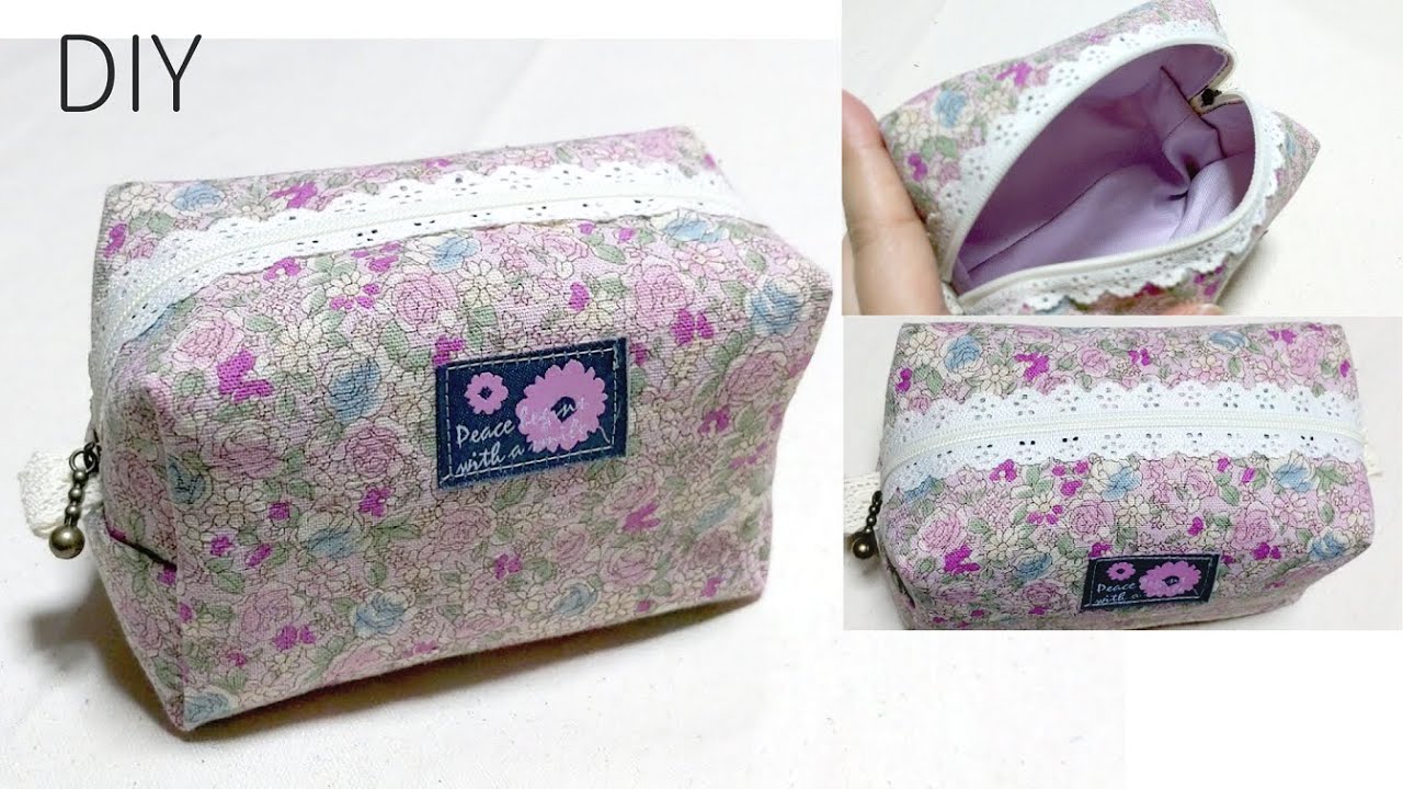 ソラ様 ボックスポーチ ハンドメイド PDF]How to sew a zipper box pouch ボックスポーチ作り方 型紙なし