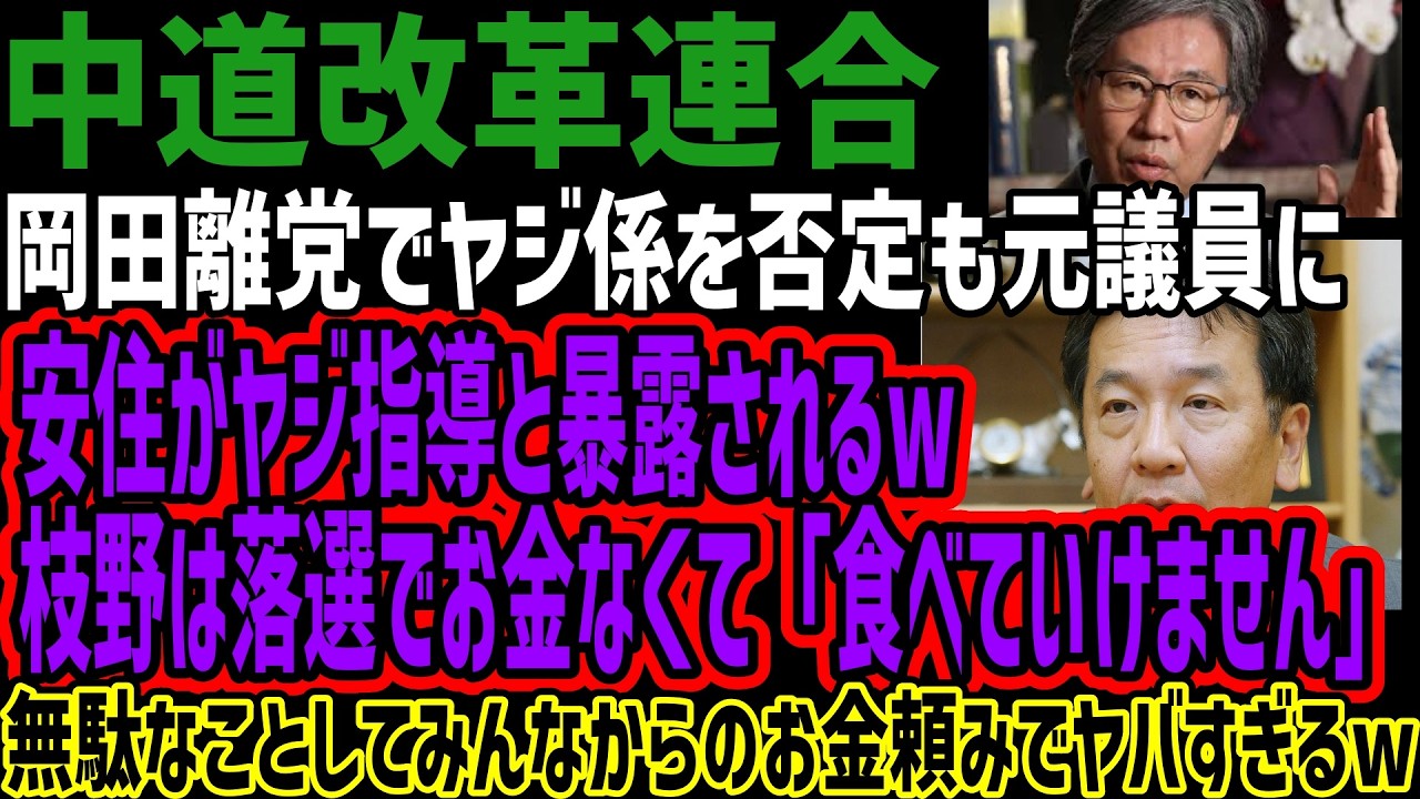 【中道】岡田離党でヤジ係を否定も元議員に安住がヤジ指導と暴露されるw枝野は落選でお金なくて「食べていけません」無駄なことしてみんなからのお金頼みでヤバすぎるw