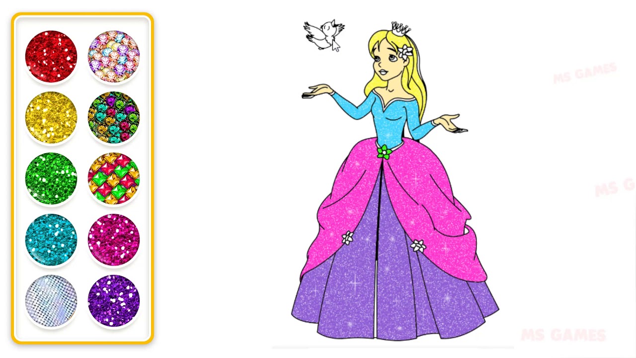 Princess coloring book glitter for kids - YouTube
