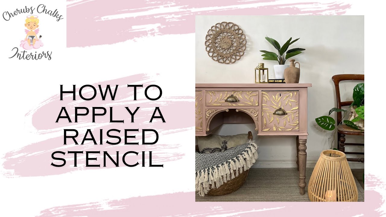 How to create a raised stencil - Pretty Pink & Gold Floral Desk - YouTube