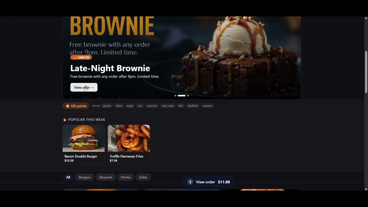 Watch a real order move from the menu to the kitchen station to the guest's live tracker.