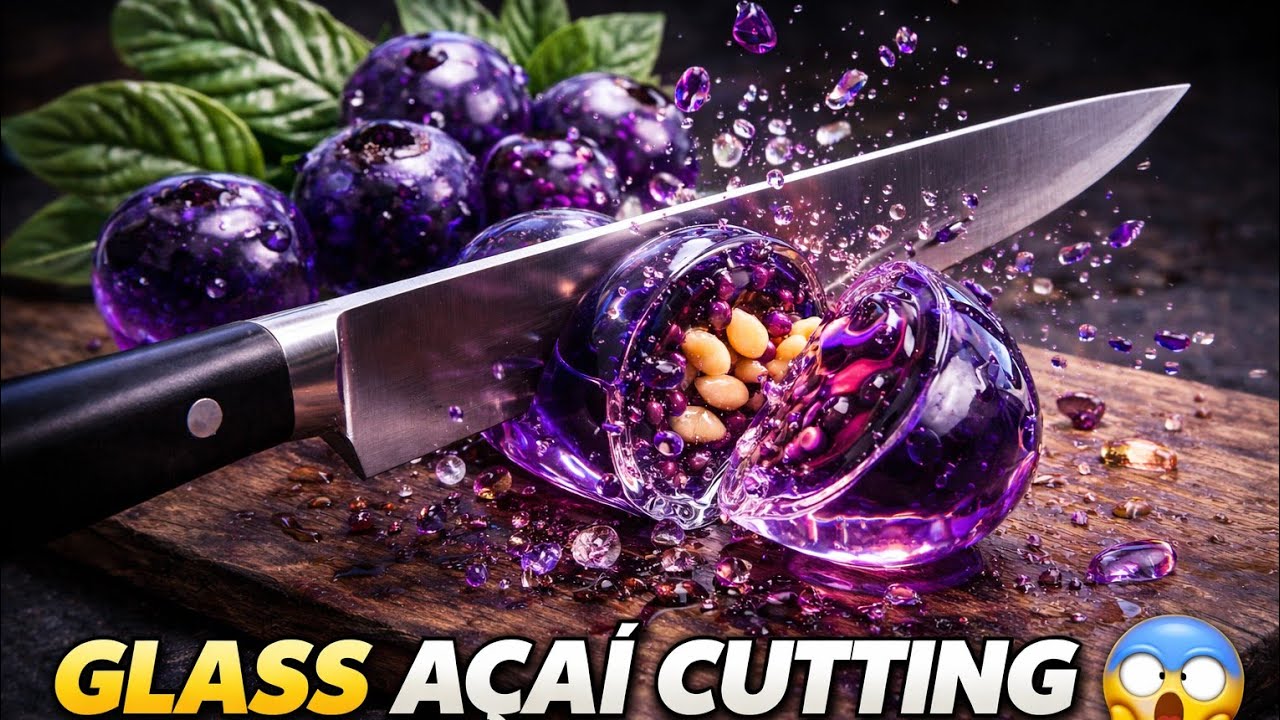 Glass Açaí Fruit Cutting ASMR 🍇 | Super Satisfying Crystal Slice | Relaxing Sounds