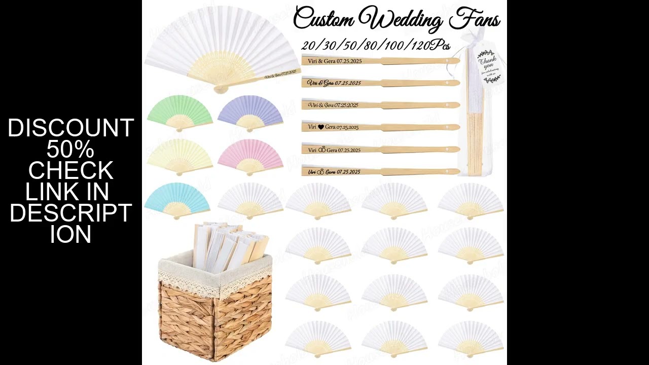 20-120Set Personalized Wedding Hand Fans Custom White Paper Fans with Gift Bag Bamboo Folding Fans f