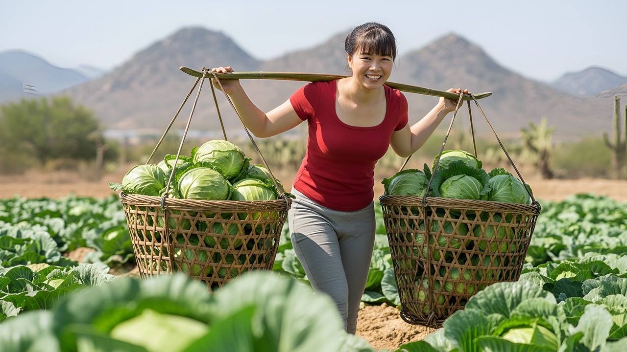 Una Dura Cosecha de Repollo — Cargando Pesadas Cestas al Mercado y Cocinando Rollos de Repollo