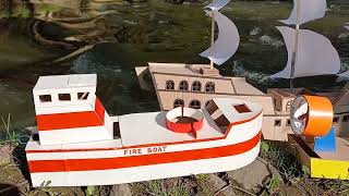 Coast Guard boat and other cardboard SHIPS vs Giant Waves