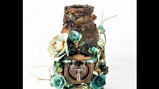 Step by step mixed media altered bottle tutorial.