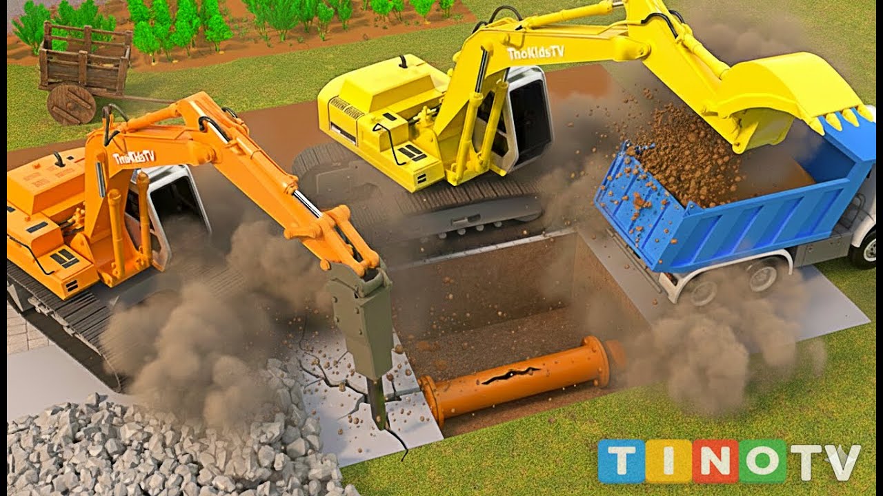 Excavator Driller Truck in Action 🚧 Farm Pipe Repair Epic Construction Trucks Simulation