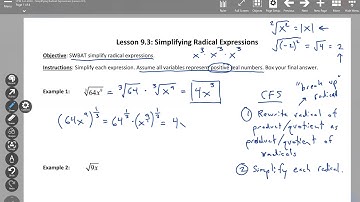 College Prep Math 5/6/2020 Lesson 9.3: Simplifying Radical Expressions