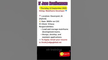 Mainframe Developer Job in Davenport, IA Sept 13, 2025