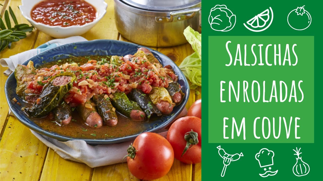 Salsichas frescas enroladas em couve lombarda