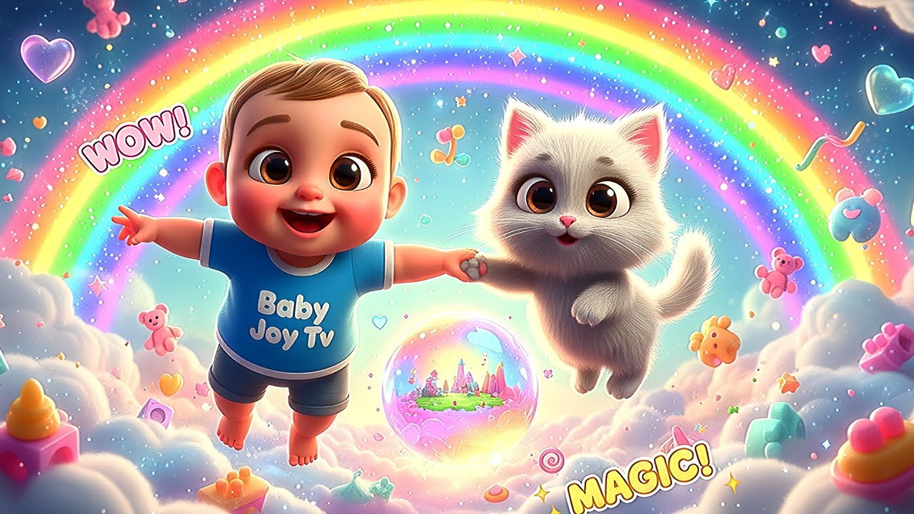 Baby & Cat Cartoon | Kids Song | Magical Rainbow Adventure