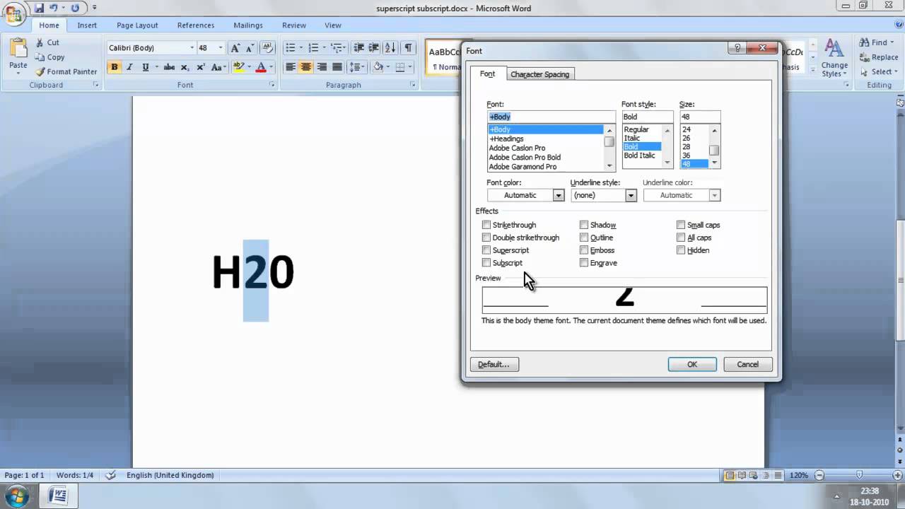 Superscript Subscript MS Word 20